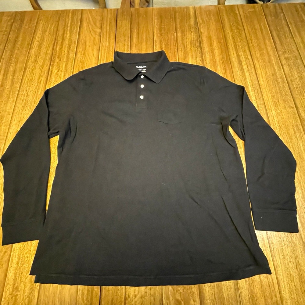 Croft & Barrow Men's Easy Care Black Long Sleeve Polo Shirt XL Pockets A217